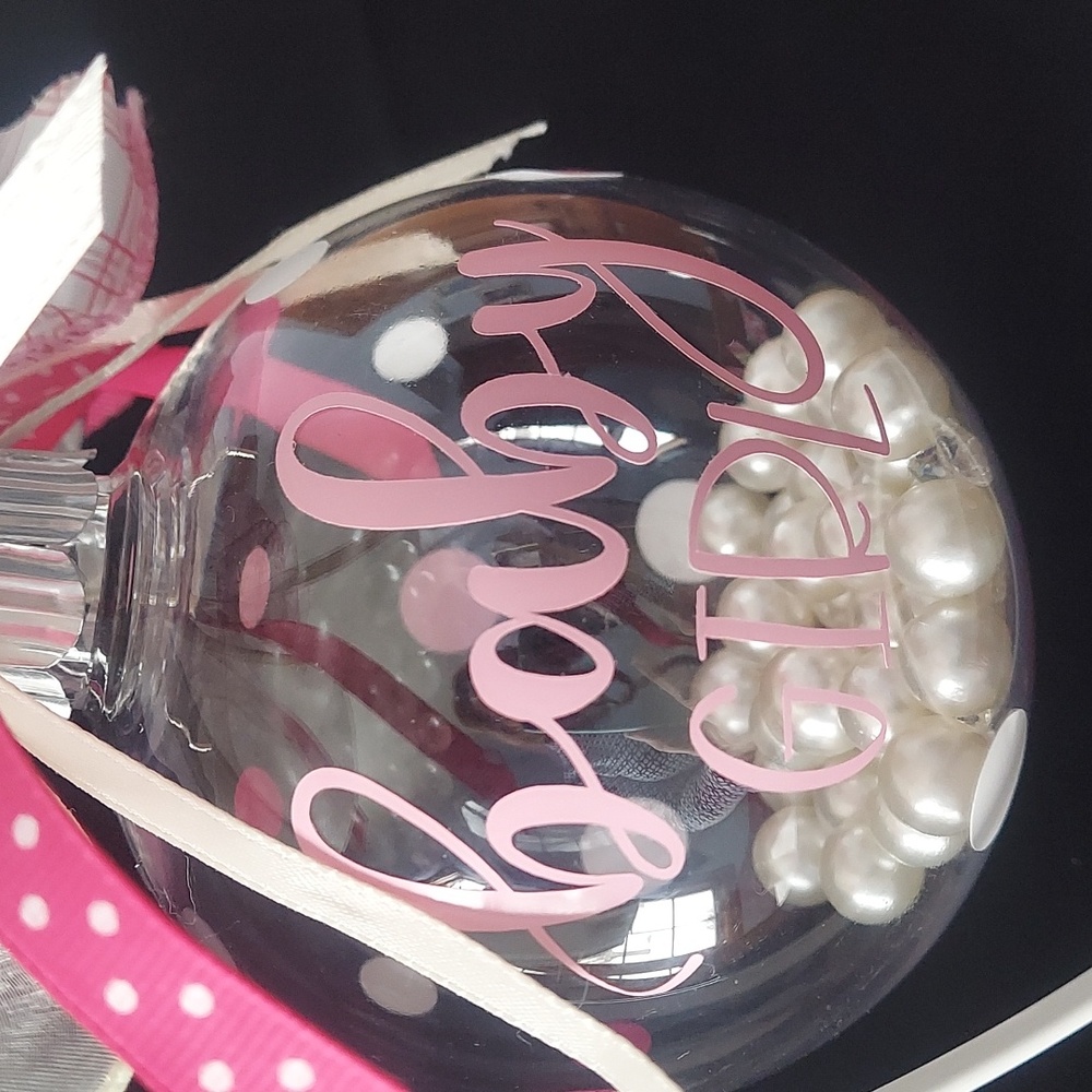 *🆕 Baby Girl Plastic Bulb with Ivory Pearls, Shiny Gems White Stand w/Ribbons